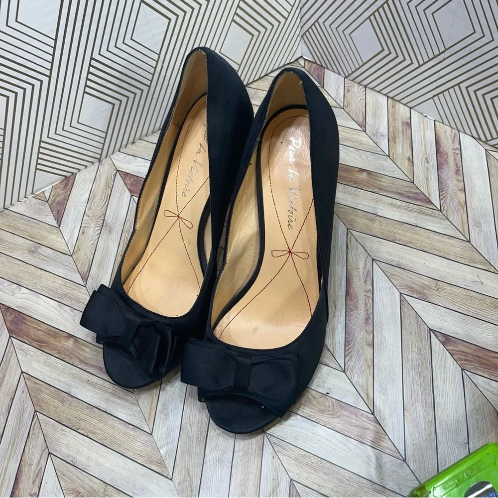Black Satin Peep-toe Heels/Stilettos Pour La Victoire Size‎ 7M sb